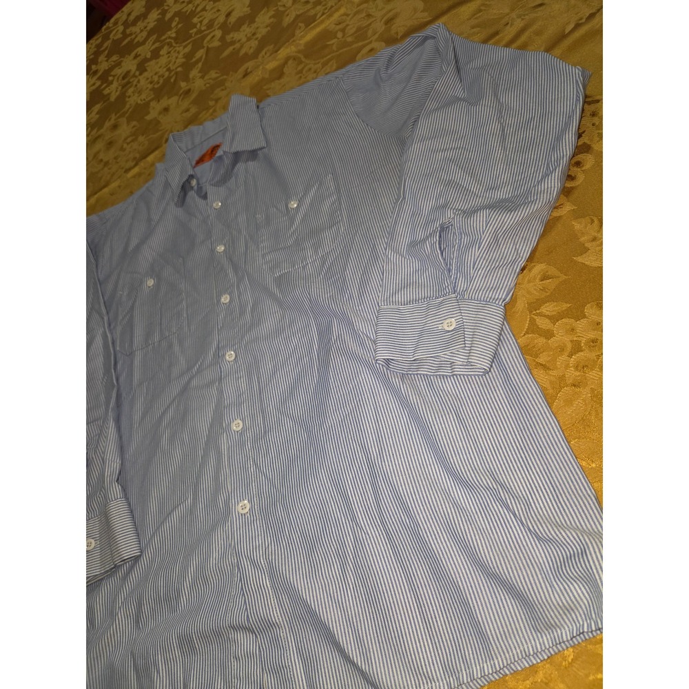 Red Kap Mens XL Long Sleeve Striped Work Shirt Blue White Button Down SL10WB - Picture 3 of 10